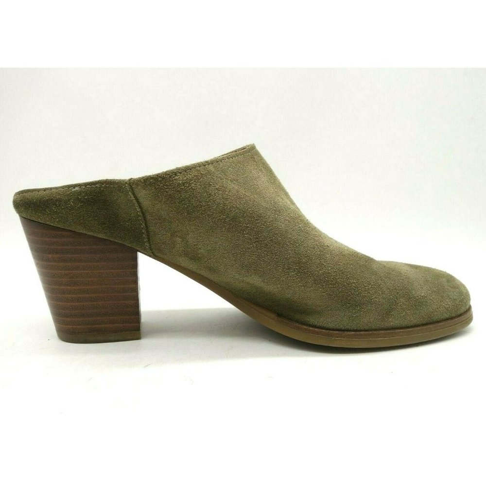 Natalia Olive Green Suede Leather Slip On Block Heel Mules Women's 40 / 9